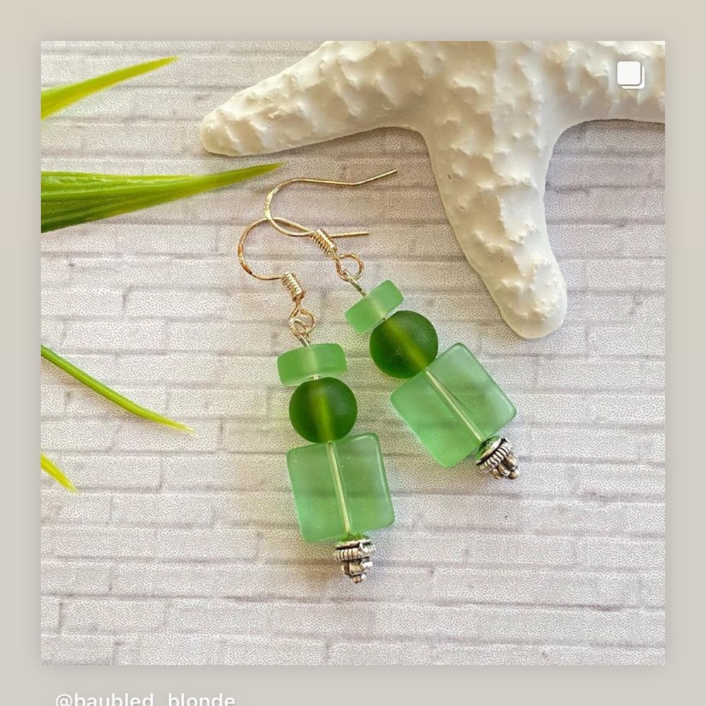 Green Sea Glass Beachy Earrings
